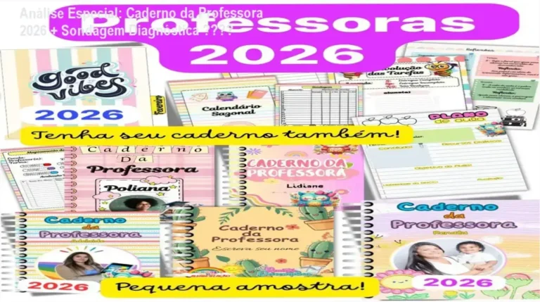 Capa informativa sobre o tema Caderno da Professora 2026 + Sondagem Diagnóstica 🍎📚