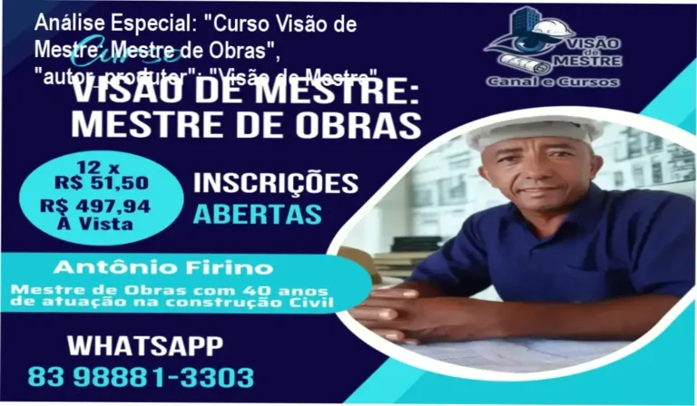 Capa informativa sobre o tema "Curso Visão de Mestre: Mestre de Obras", "autor_produtor": "Visão de Mestre",
