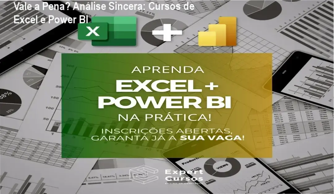 Capa informativa sobre o tema Cursos de Excel e Power BI