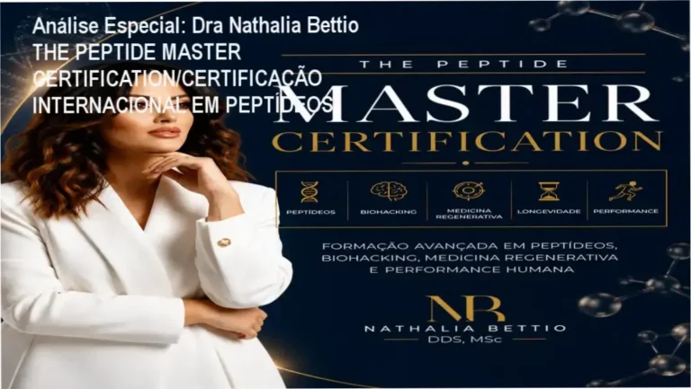 Capa informativa sobre o tema Dra Nathalia Bettio THE PEPTIDE MASTER CERTIFICATION/CERTIFICAÇÃO INTERNACIONAL EM PEPTÍDEOS