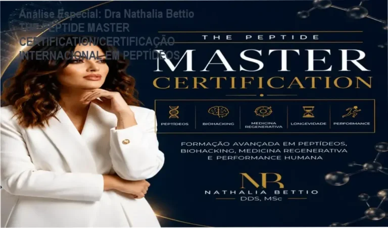 Capa informativa sobre o tema Dra Nathalia Bettio THE PEPTIDE MASTER CERTIFICATION/CERTIFICAÇÃO INTERNACIONAL EM PEPTÍDEOS