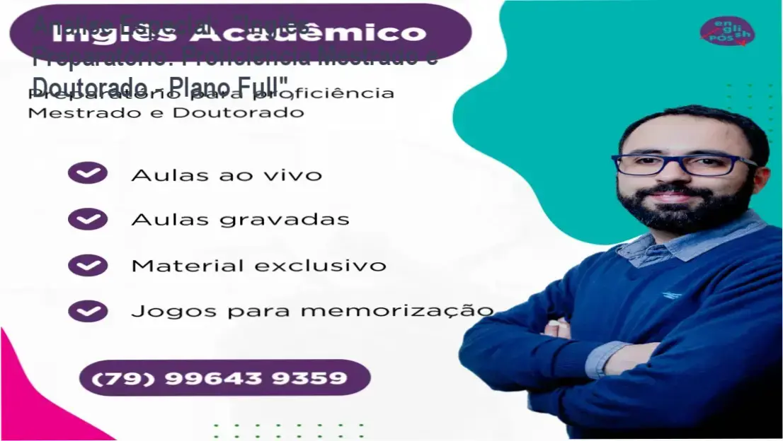 Capa informativa sobre o tema "Inglês Preparatório: Proficiência Mestrado e Doutorado - Plano Full",