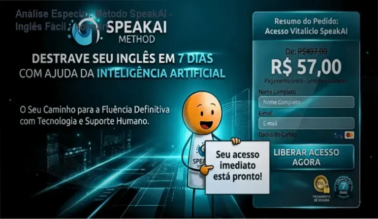 Capa informativa sobre o tema Método SpeakAI - Inglês Fácil - hotmart