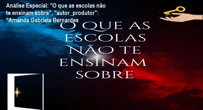 Capa informativa sobre o tema "O que as escolas não te ensinam sobre", "autor_produtor": "Amanda Gabriela Bernardes