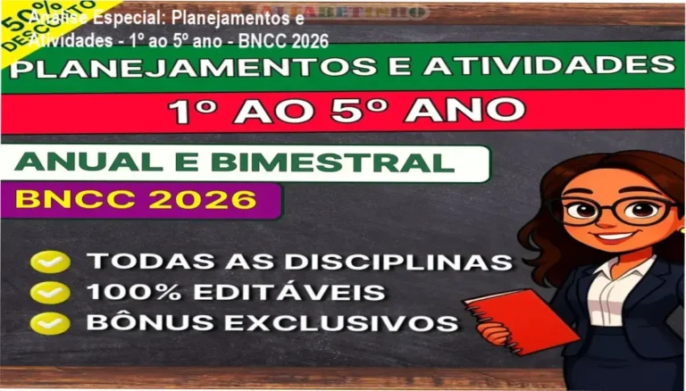 Capa informativa sobre o tema Planejamentos e Atividades - 1º ao 5º ano - BNCC 2026