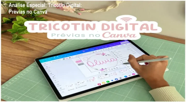 Capa informativa sobre o tema Tricotin Digital: Prévias no Canva