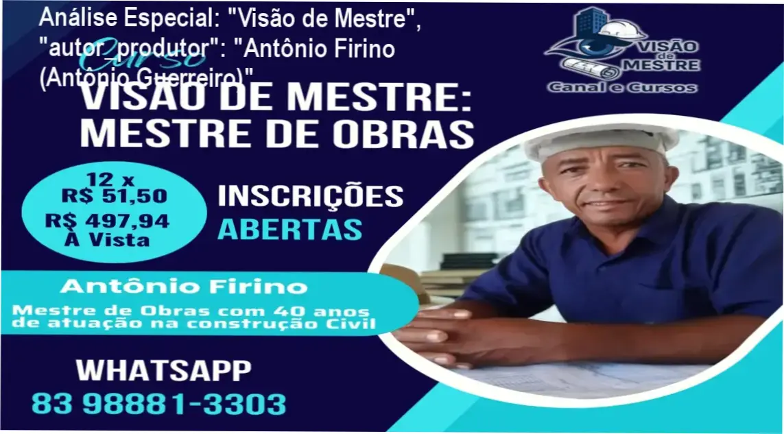 Capa informativa sobre o tema "Visão de Mestre", "autor_produtor": "Antônio Firino (Antônio Guerreiro)",
