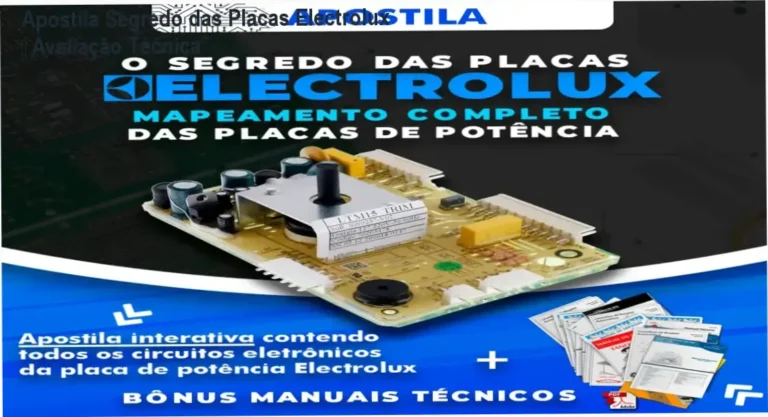 Capa da Apostila Segredo das Placas Electrolux mostrando diagramas de circuitos e comparação de custos de reparo