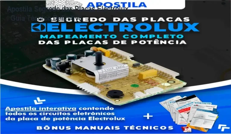 Capa da Apostila Segredo das Placas Electrolux mostrando diagramas de circuitos eletrônicos