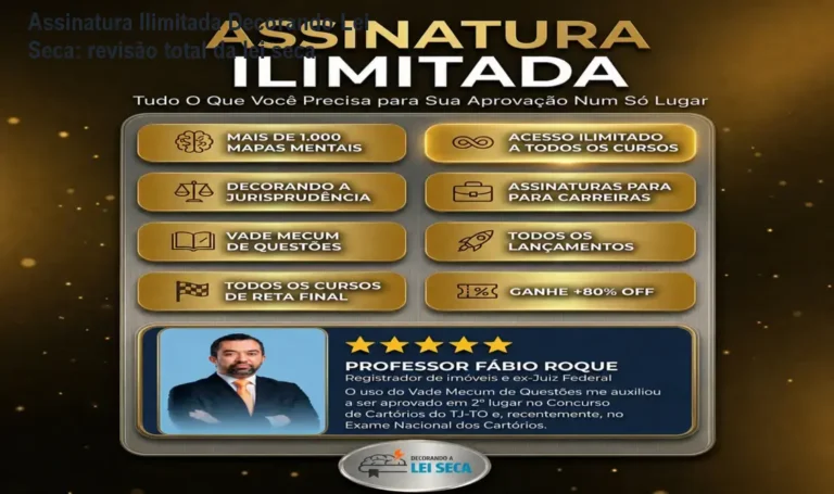 Plataforma de assinatura ilimitada Decorando a Lei Seca com flashcards e questões de lei seca