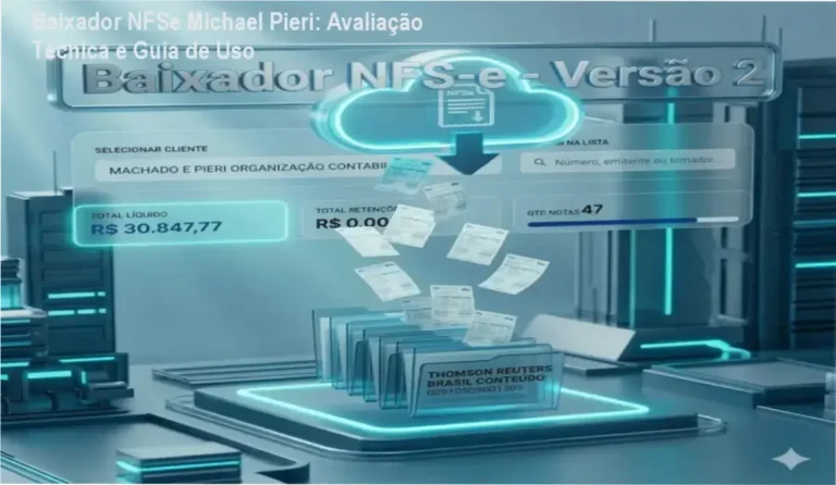 Tela do Baixador NFSe Michael Pieri mostrando download automático de notas fiscais
