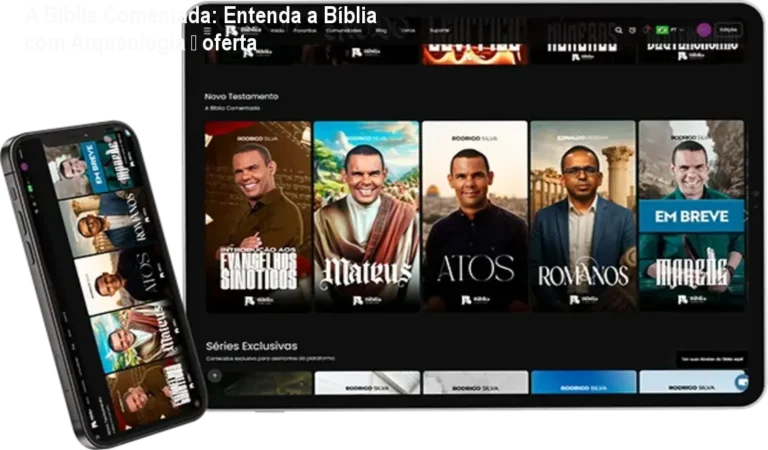 Plataforma A Bíblia Comentada de Rodrigo Silva mostrando aulas de arqueologia bíblica