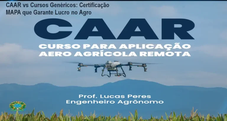 Curso CAAR mostrando aplicação de drone agrícola certificado pelo MAPA