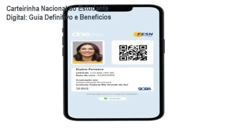 Imagem da Carteirinha Nacional do Estudante Digital destacando o QR Code e o selo oficial