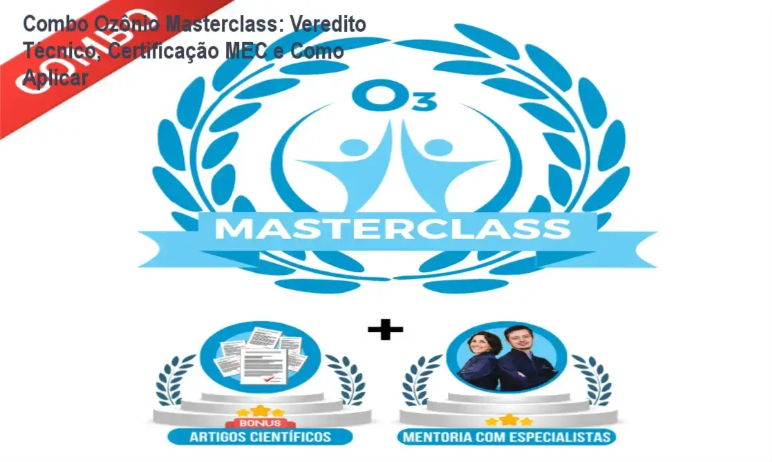 Tela do curso Combo Ozônio Masterclass mostrando certificado MEC de 120 horas