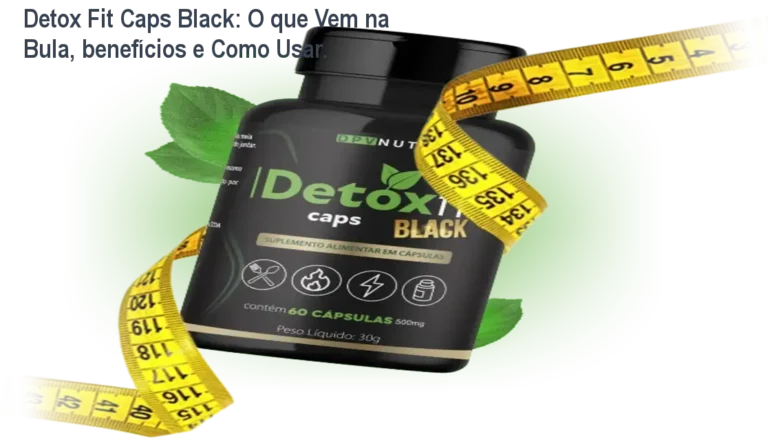 Embalagem do Detox Fit Caps Black mostrando seus 8 ativos naturais e vitaminas para emagrecimento