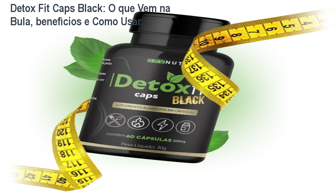 Embalagem do Detox Fit Caps Black mostrando seus 8 ativos naturais e vitaminas para emagrecimento