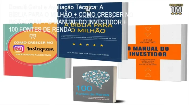 Gráfico de desempenho técnico do ecossistema A BÍBLIA PARA O MILHÃO + COMO CRESCER NO INSTAGRAM + O MANUAL DO INVESTIDOR + 100 FONTES DE RENDA