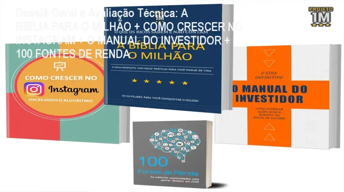 Gráfico de desempenho técnico do ecossistema A BÍBLIA PARA O MILHÃO + COMO CRESCER NO INSTAGRAM + O MANUAL DO INVESTIDOR + 100 FONTES DE RENDA