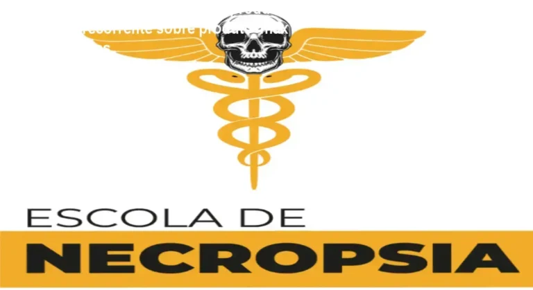 Tela do curso Escola de Necropsia mostrando módulos de necropsia, tanatopraxia e papiloscopia