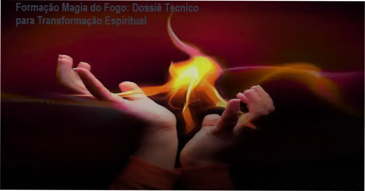 Ilustração da Formação Magia do Fogo mostrando símbolos das Sete Chamas Sagradas e aluno praticando ritual