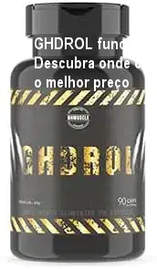 Frasco de GHDROL com cápsulas, mostrando aumento de massa muscular e energia