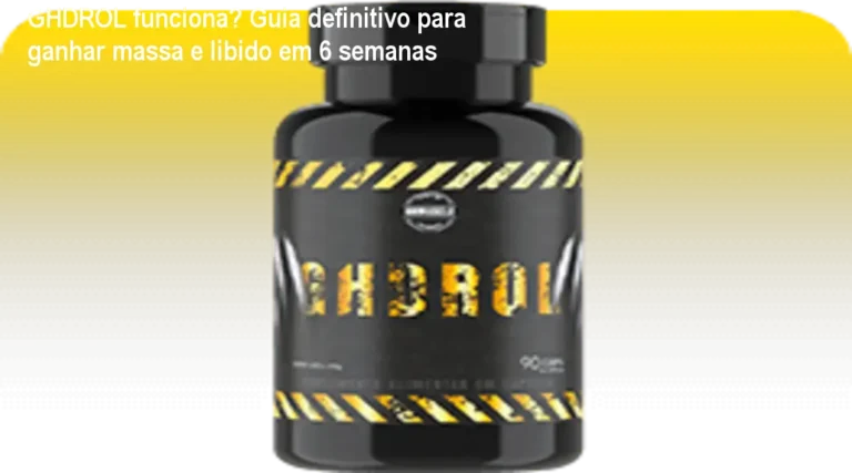 Frasco de GHDROL aberto mostrando cápsulas ao lado de músculos definidos e energia