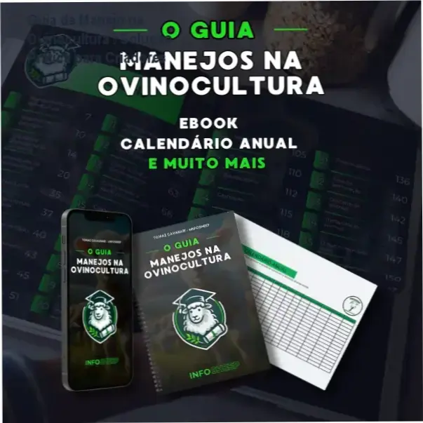 Capa do Guia de Manejo na Ovinocultura mostrando planilhas de controle de rebanho