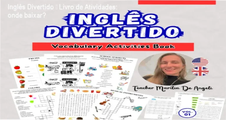 Capa do eBook Inglês Divertido – Livro de Atividades mostrando ilustrações coloridas de jogos educativos