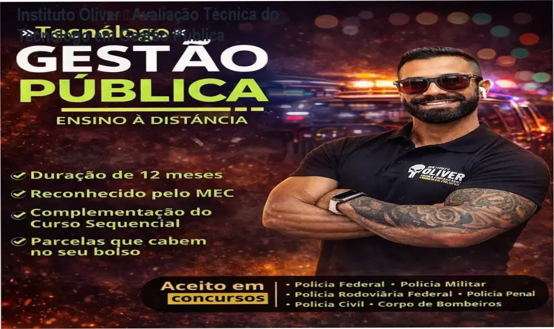 Tecnólogo em Gestão Pública 12 meses do Instituto Óliver, foco em concursos públicos