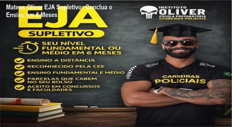 Tela do curso EJA Supletivo Mateus Oliver mostrando aulas online e certificado nacional
