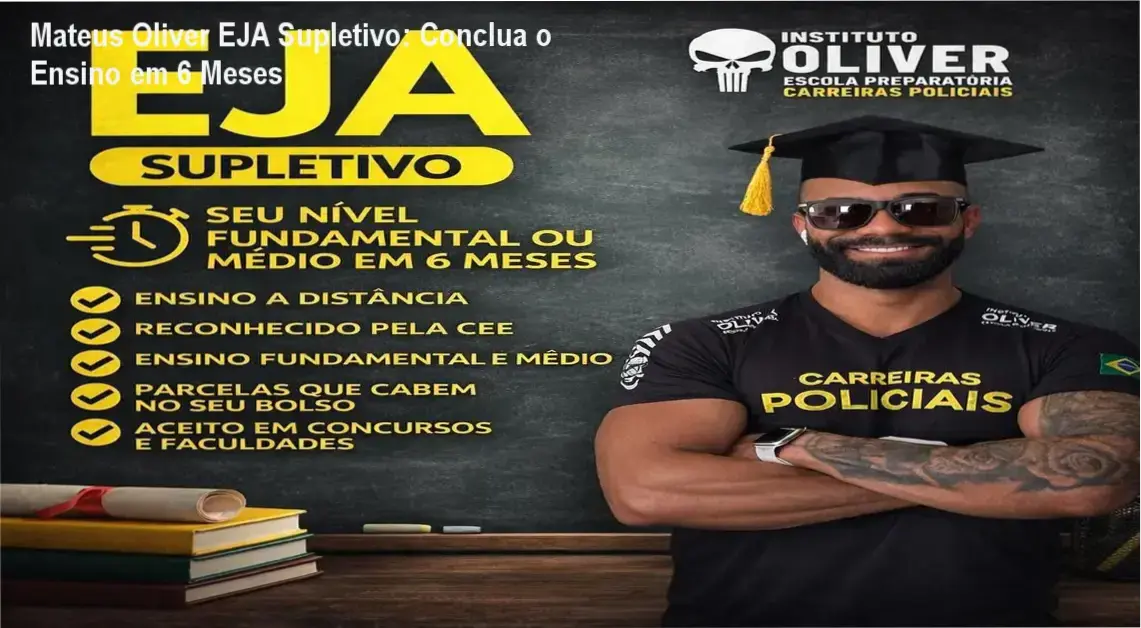 Tela do curso EJA Supletivo Mateus Oliver mostrando aulas online e certificado nacional