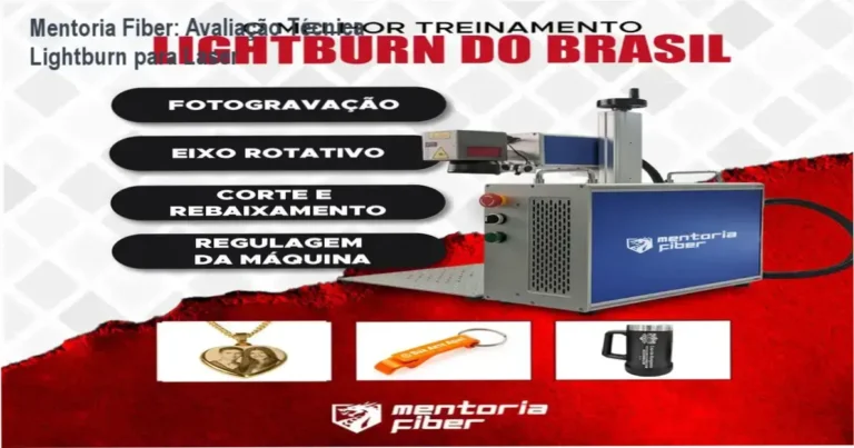 Captura de tela da interface Lightburn com parâmetros de corte da Mentoria Fiber
