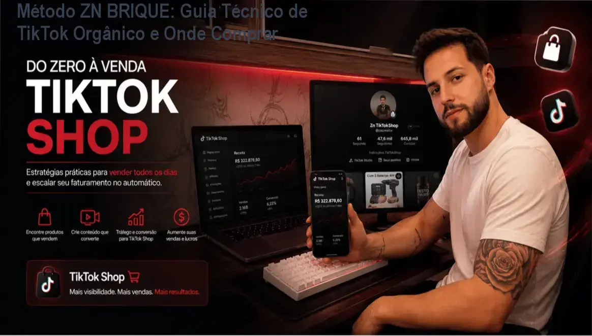Imagem promocional do Método ZN BRIQUE mostrando acesso instantâneo e benefícios de vendas orgânicas no TikTok