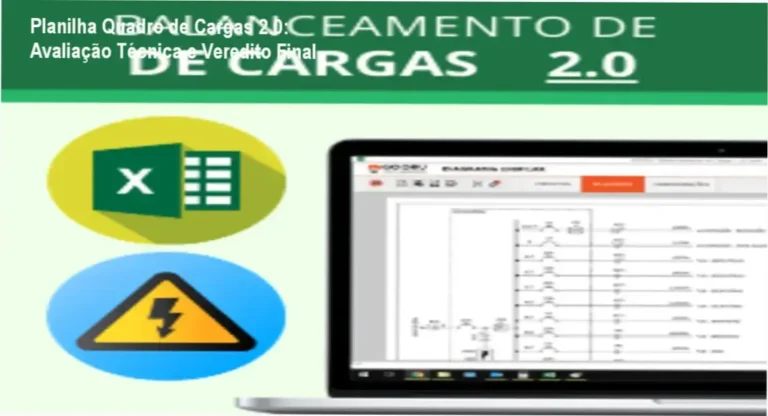 Captura da Planilha de Quadro de Cargas 2.0 mostrando cálculo automático de cargas elétricas