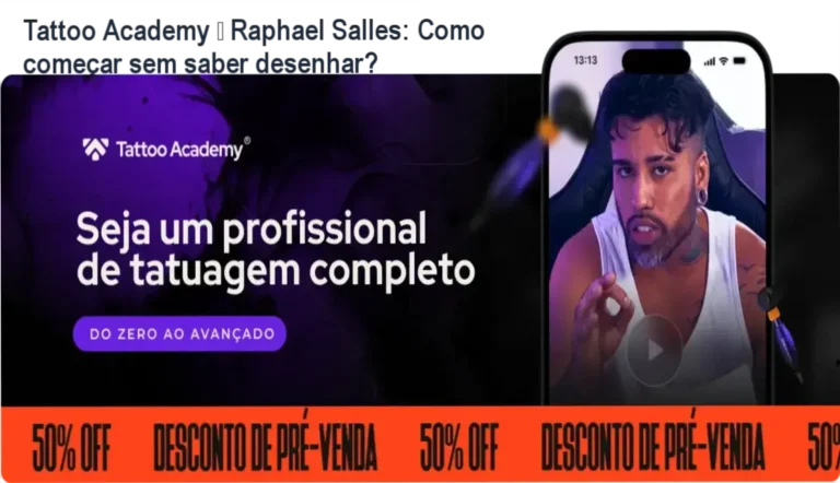 Raphael Salles apresentando a plataforma de cursos online Tattoo Academy para iniciantes em tatuagem