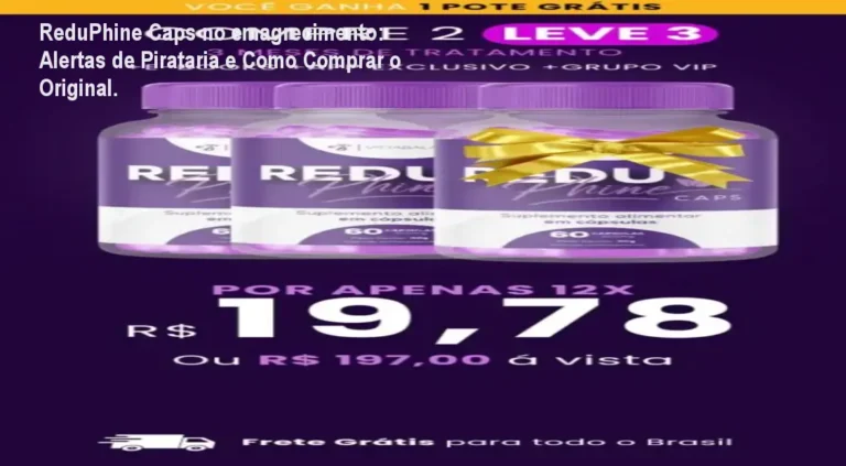 Frasco de ReduPhine Caps original ao lado de informações de autenticidade