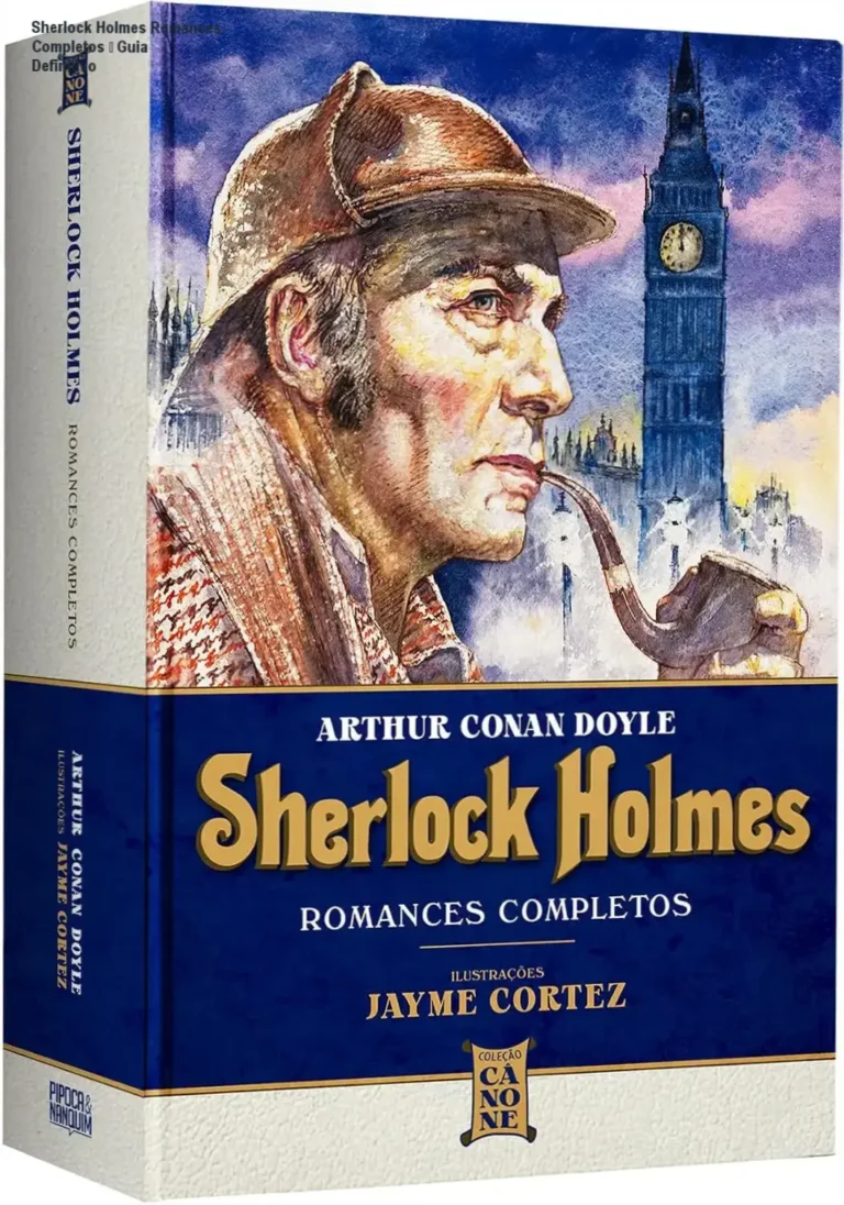 Capa dura da coleção completa de Sherlock Holmes ilustrada por Jayme Cortez