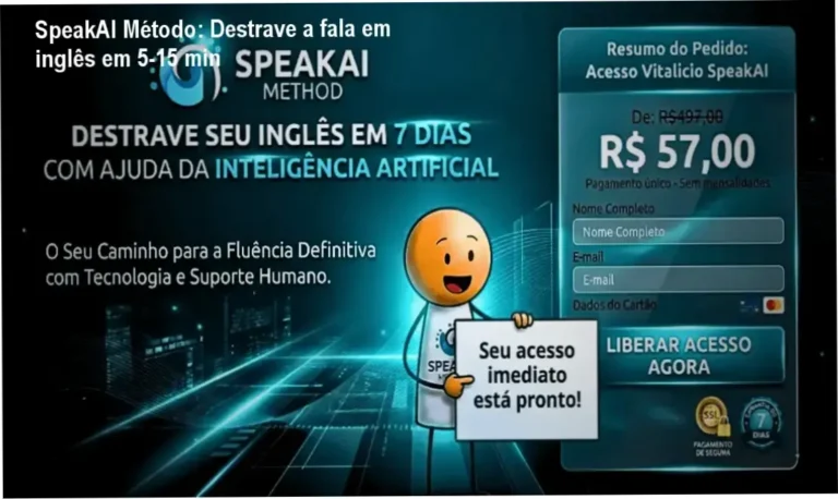 Método SpeakAI mostrando aula de frases em inglês para iniciantes