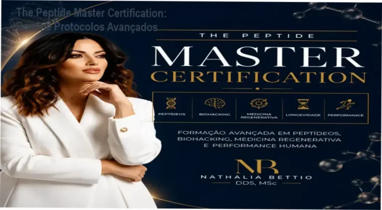 Imagem promocional da The Peptide Master Certification com destaque para cupom de desconto