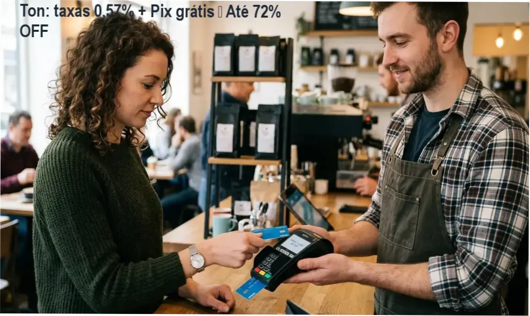Ton: taxas 0,57% + Pix grátis – Até 72% OFF
