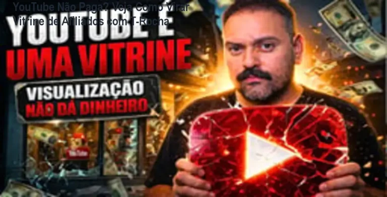 Tela do curso YOUTUBE É SÓ UMA VITRINE com a logo do autor T-Rocha Hard Tec e ícones de afiliados e lucro