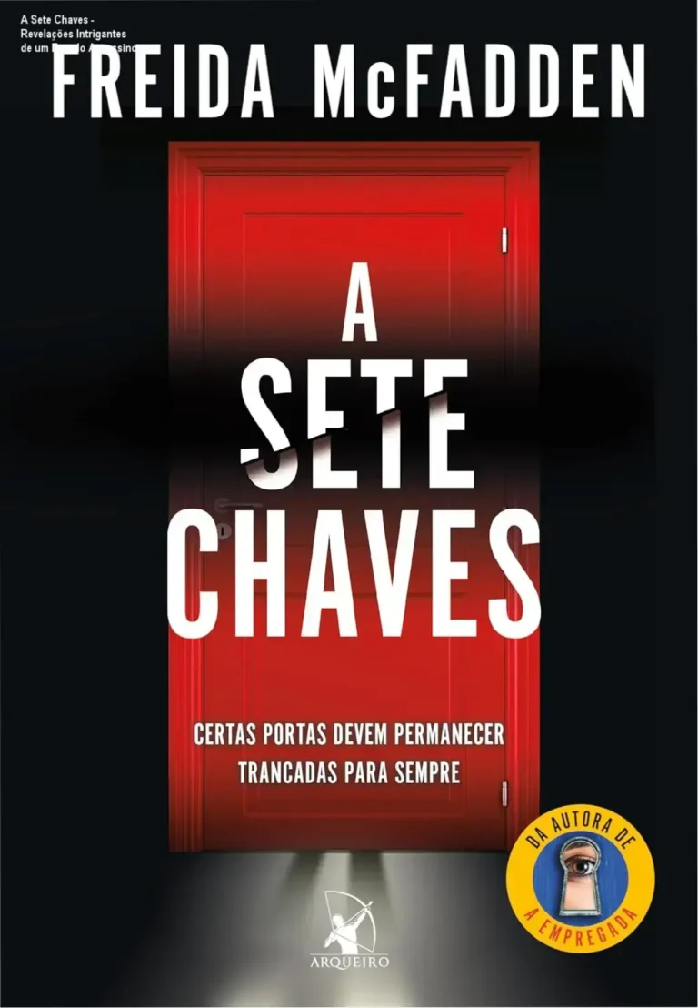 Capa do livro A Sete Chaves com ilustração de uma chave moderna sobreposto a uma cadeia de crimes