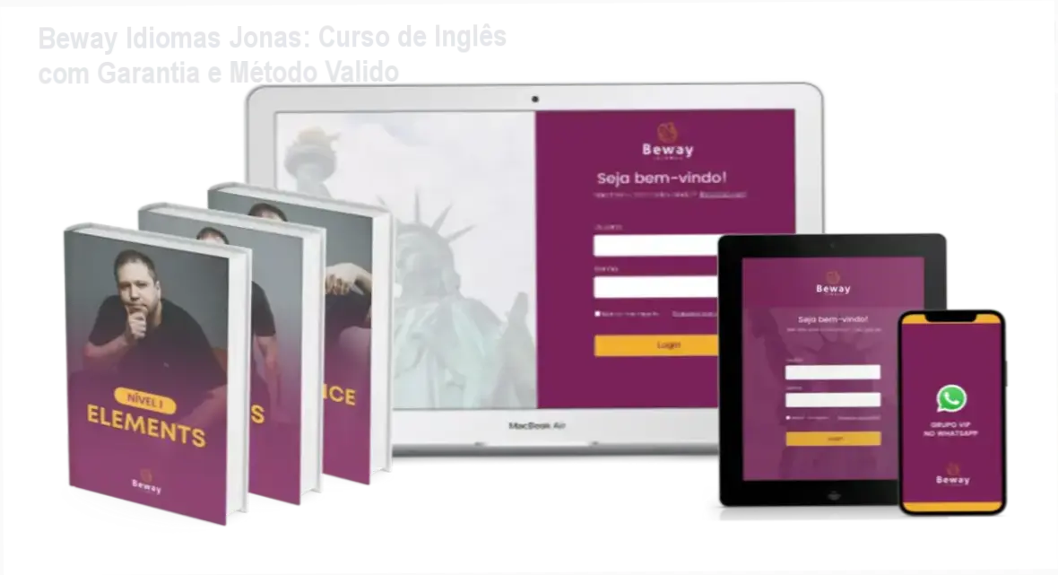 Curso Beway Idiomas Jonas: investimento de R$ 347,04 com garantia de 7 dias e método de fluência certificada
