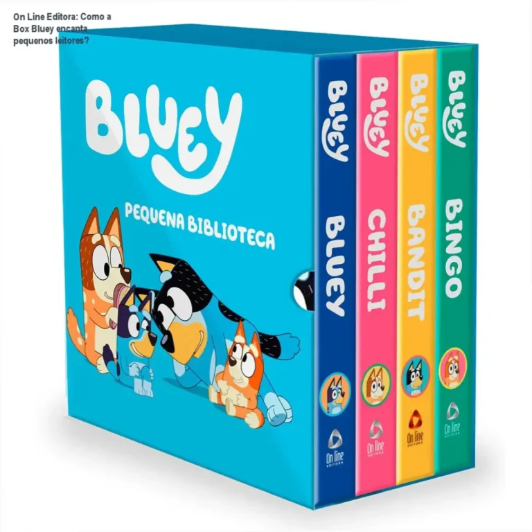 Bluey Pequena Biblioteca da Bluey On Line Editora bastidores e visão interna dos 4 livrinhos capa dura