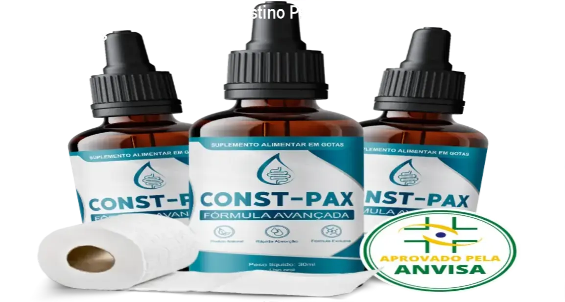 Gotas de CONST-PAX aplicadas sublingualmente para alívio da constipação.