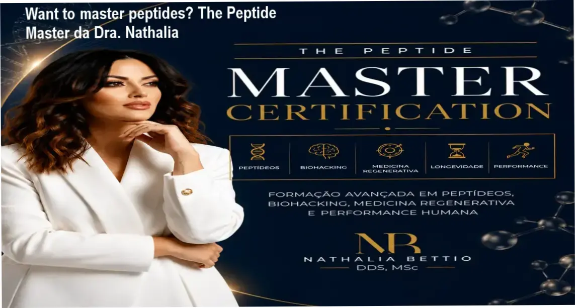 A Dra. Nathalia Bettio apresentando a Certificação The Peptide Master durante sessão de treinamento