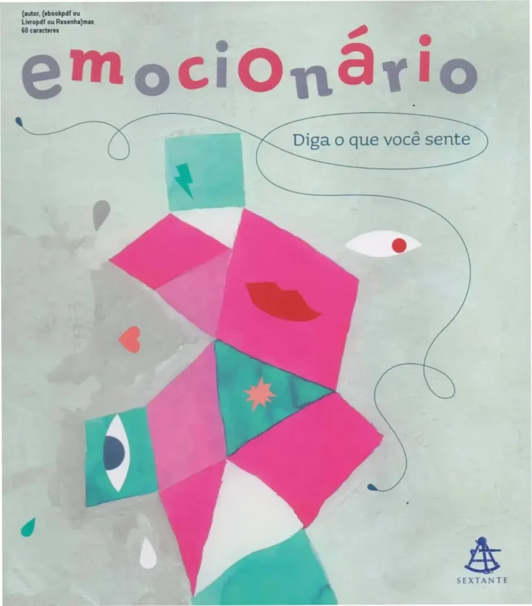 Capa do livro Emocionário com ilustrações coloridas sobre emoções como alegria, medo e inveja.