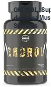 Frasco de GHDROL ao lado de halteres, simbolizando aumento de massa muscular