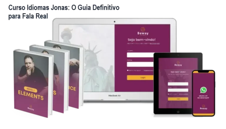 Plataforma completa Beway 2.0 com professor Jonas, metodologia em 3 níveis e depoimentos de alunos reais